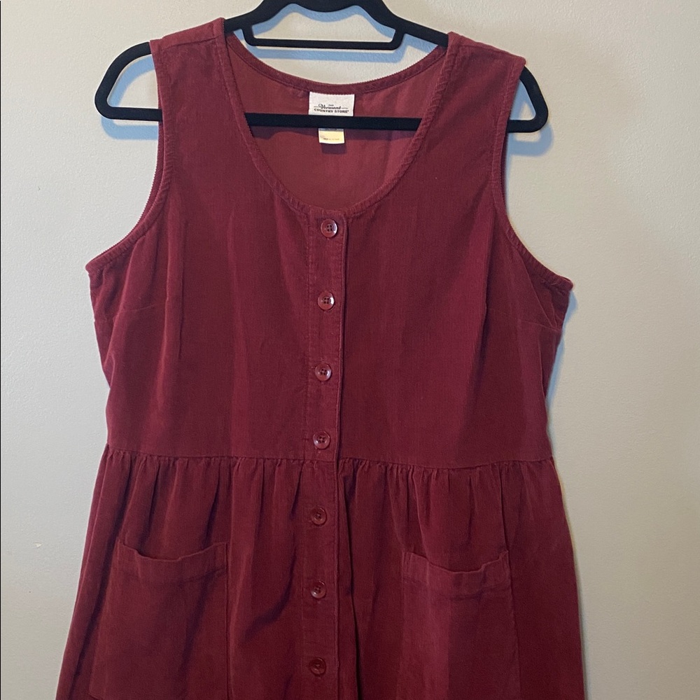 The Vermont Country Store Corduroy Dress Women's Large Red Cotton Pinafore Midi - Picture 3 of 11